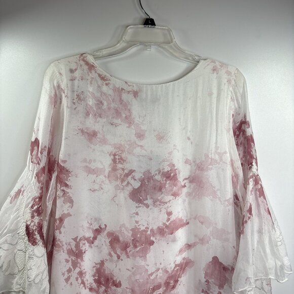 Lola Women's Silk Blend V-Neck 3/4 Sleeve Blouse Crochet Size S White/Rose NWT - Picture 6 of 10